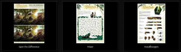 The new Jungle Book activity sheets (Spot the Difference, Maze and Make a Hexaflexagon) 