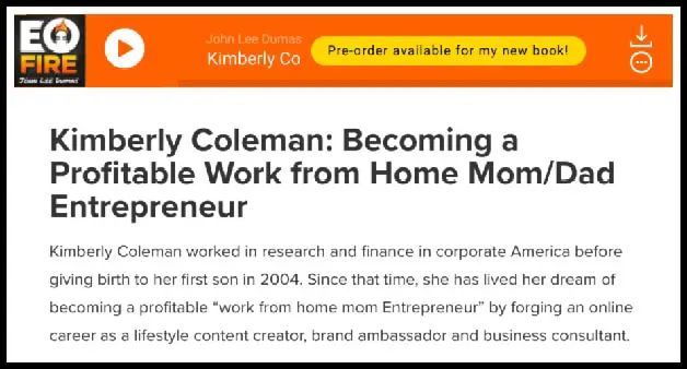 Becoming a Profitable Work from Home Mom/Dad Entrepreneur - Kimberly Coleman on Entrepreneur on Fire