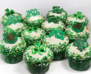 St. Patrick's Day Gift Ideas  - St. Ptrick's Day Green Velvet Shamrock Cupcakes
