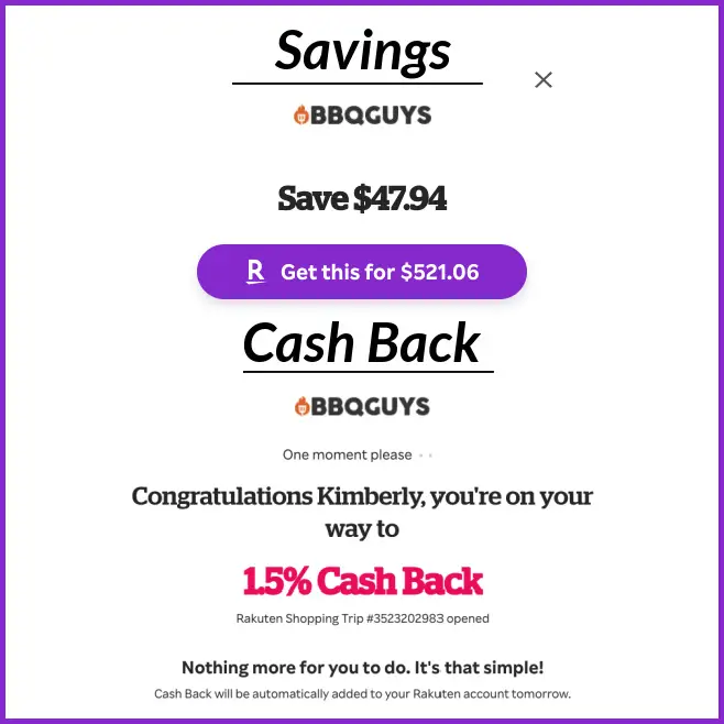 Rakuten Savings and Cash Back Example