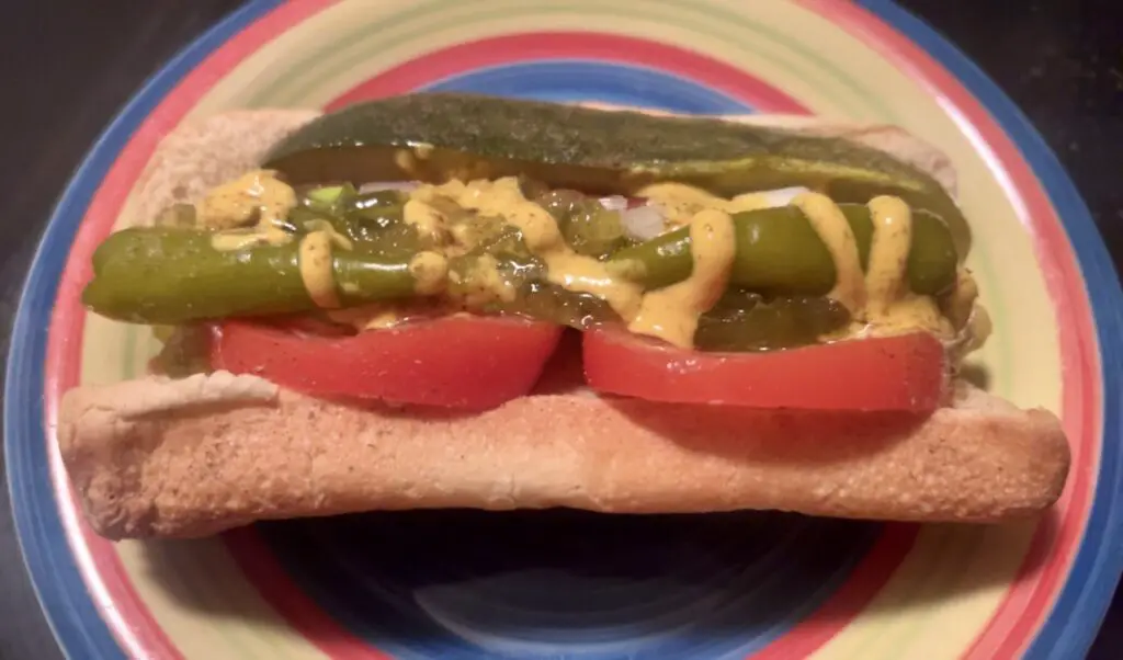 Chicago-style hot dog recipe using air fryer hot dogs